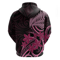 Aotearoa Maori Hoodie Pink Fern Ribbons on Black - Polynesian Pride