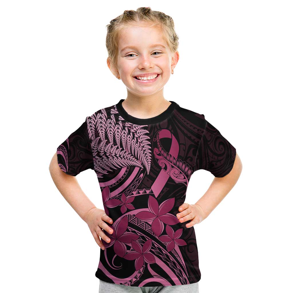 Aotearoa Maori Kid T Shirt Pink Fern Ribbons on Black - Polynesian Pride