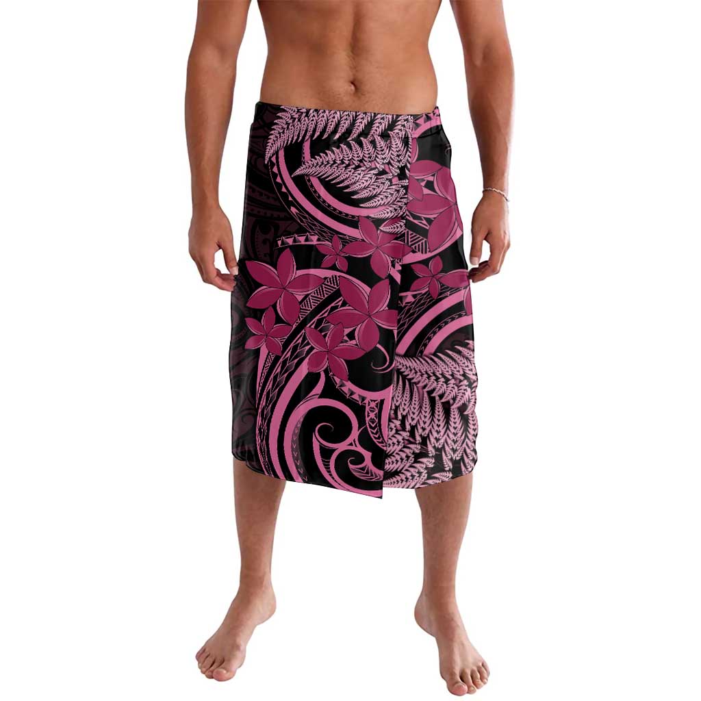 Aotearoa Maori Lavalava Pink Fern Ribbons on Black - Polynesian Pride