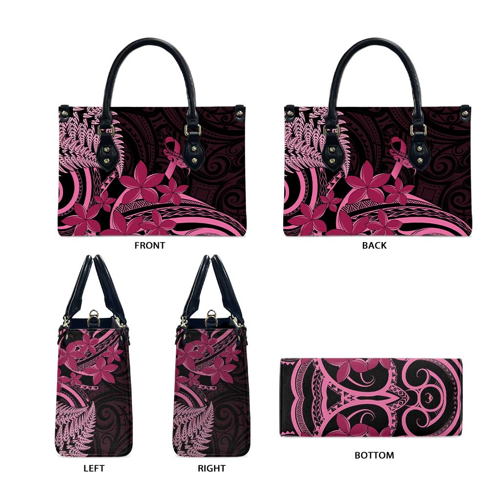 Aotearoa Maori Leather Bag Pink Fern Ribbons on Black - Polynesian Pride