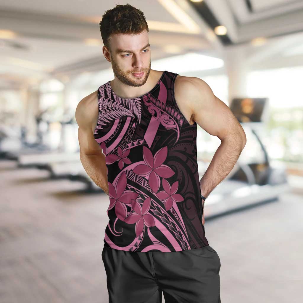 Aotearoa Maori Men Tank Top Pink Fern Ribbons on Black LT7 Black - Polynesian Pride