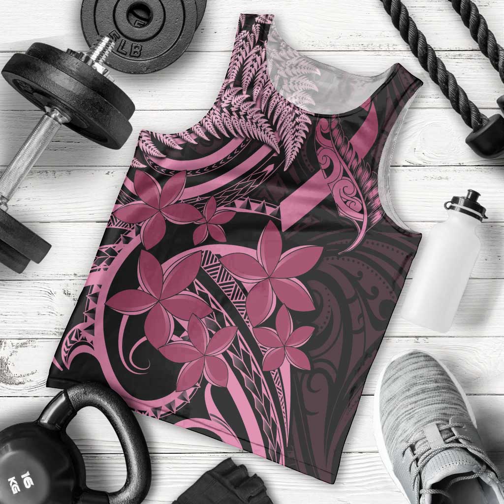 Aotearoa Maori Men Tank Top Pink Fern Ribbons on Black LT7 - Polynesian Pride