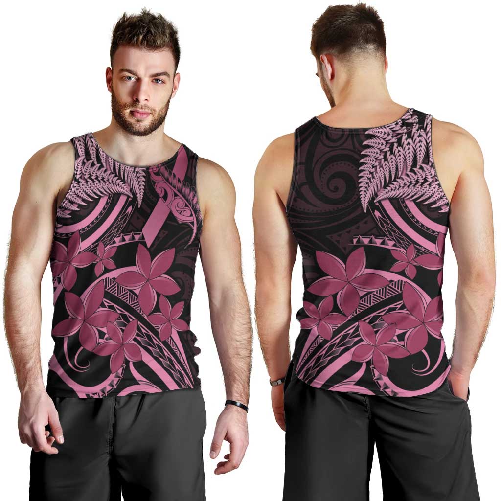 Aotearoa Maori Men Tank Top Pink Fern Ribbons on Black LT7 - Polynesian Pride