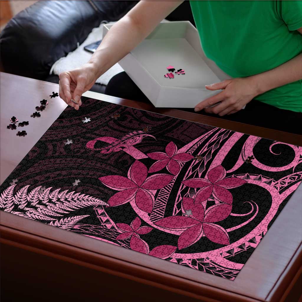 Aotearoa Maori Puzzle Pink Fern Ribbons on Black - Polynesian Pride