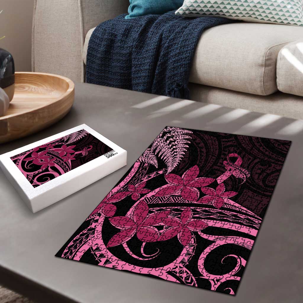 Aotearoa Maori Puzzle Pink Fern Ribbons on Black - Polynesian Pride