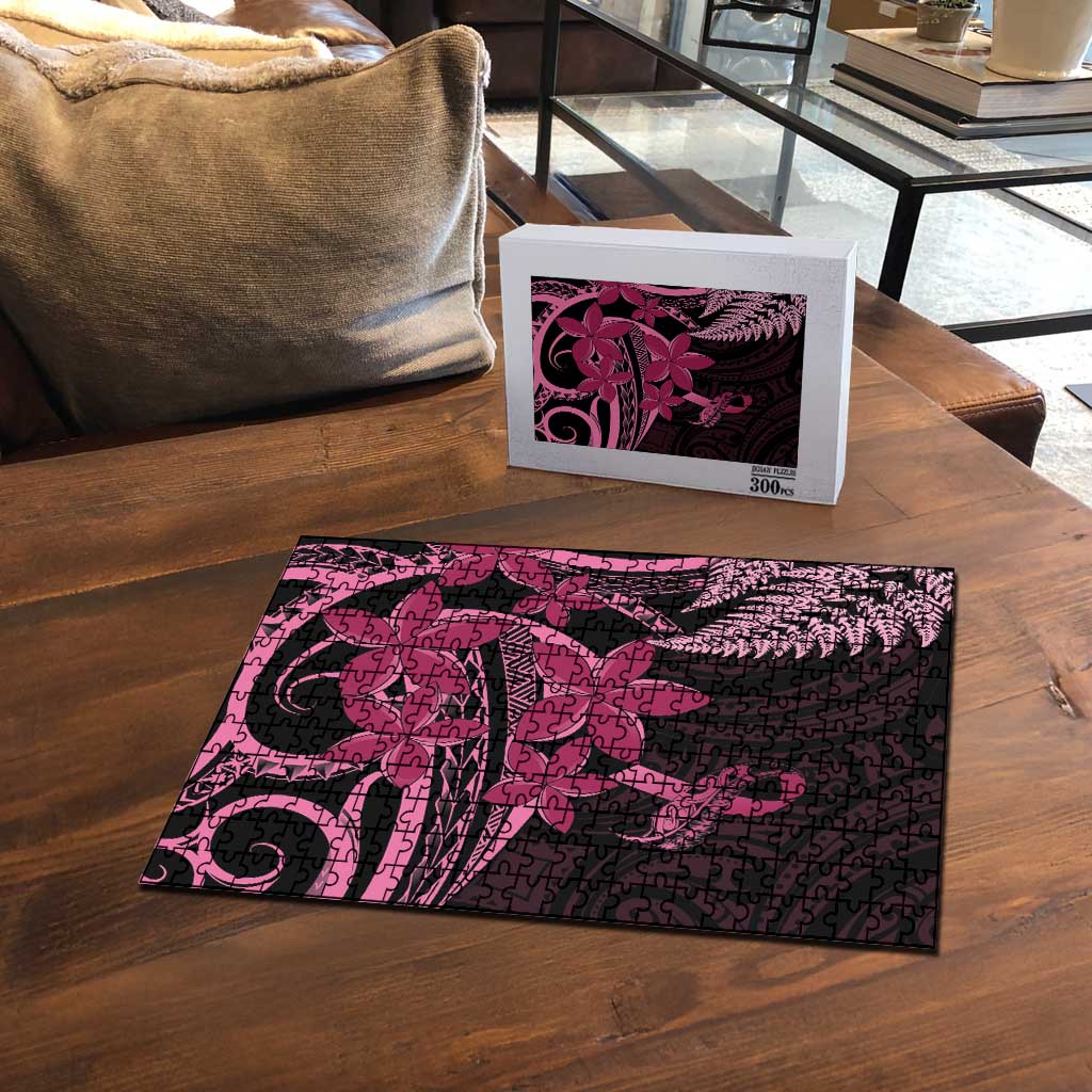 Aotearoa Maori Puzzle Pink Fern Ribbons on Black - Polynesian Pride