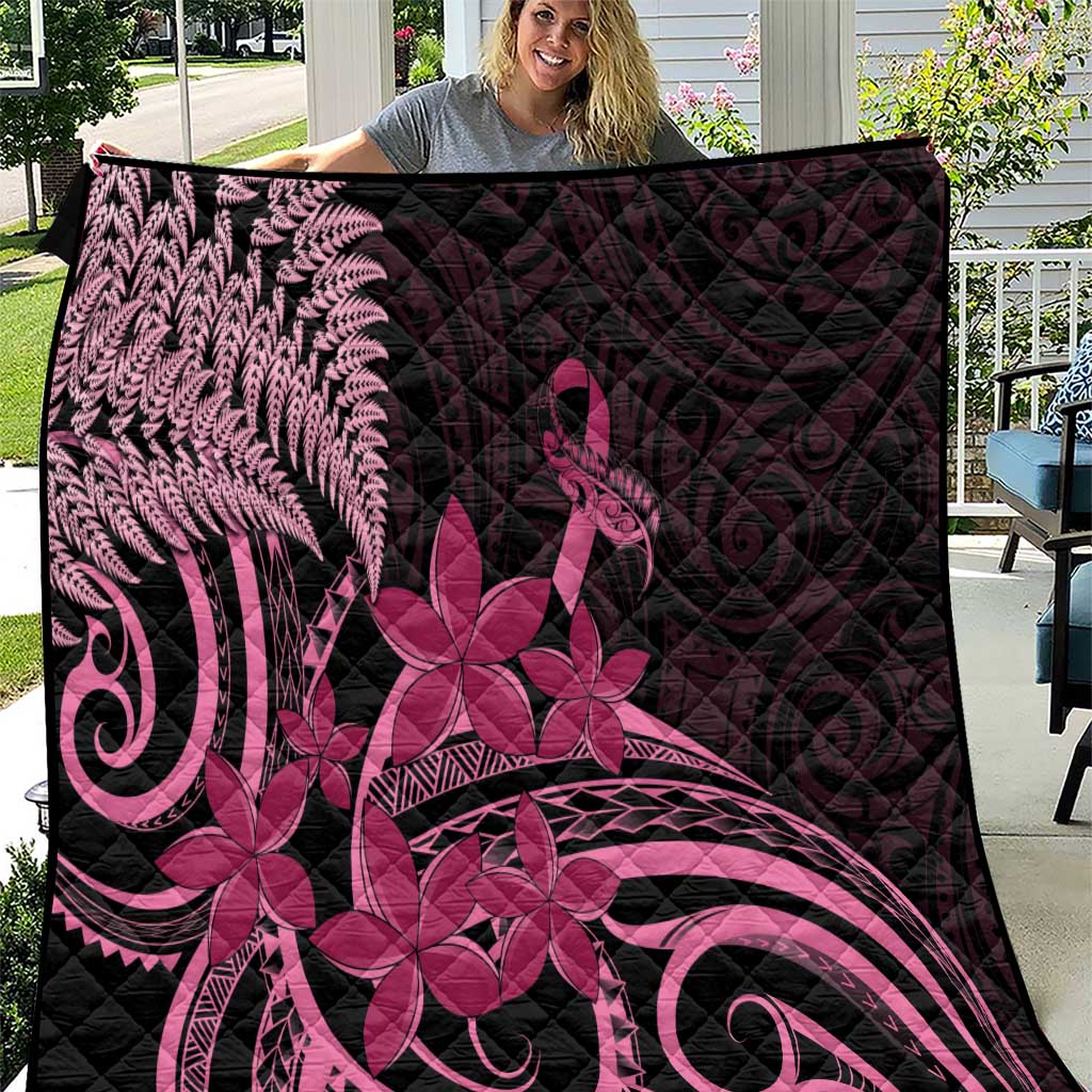 Aotearoa Maori Quilt Pink Fern Ribbons on Black - Polynesian Pride