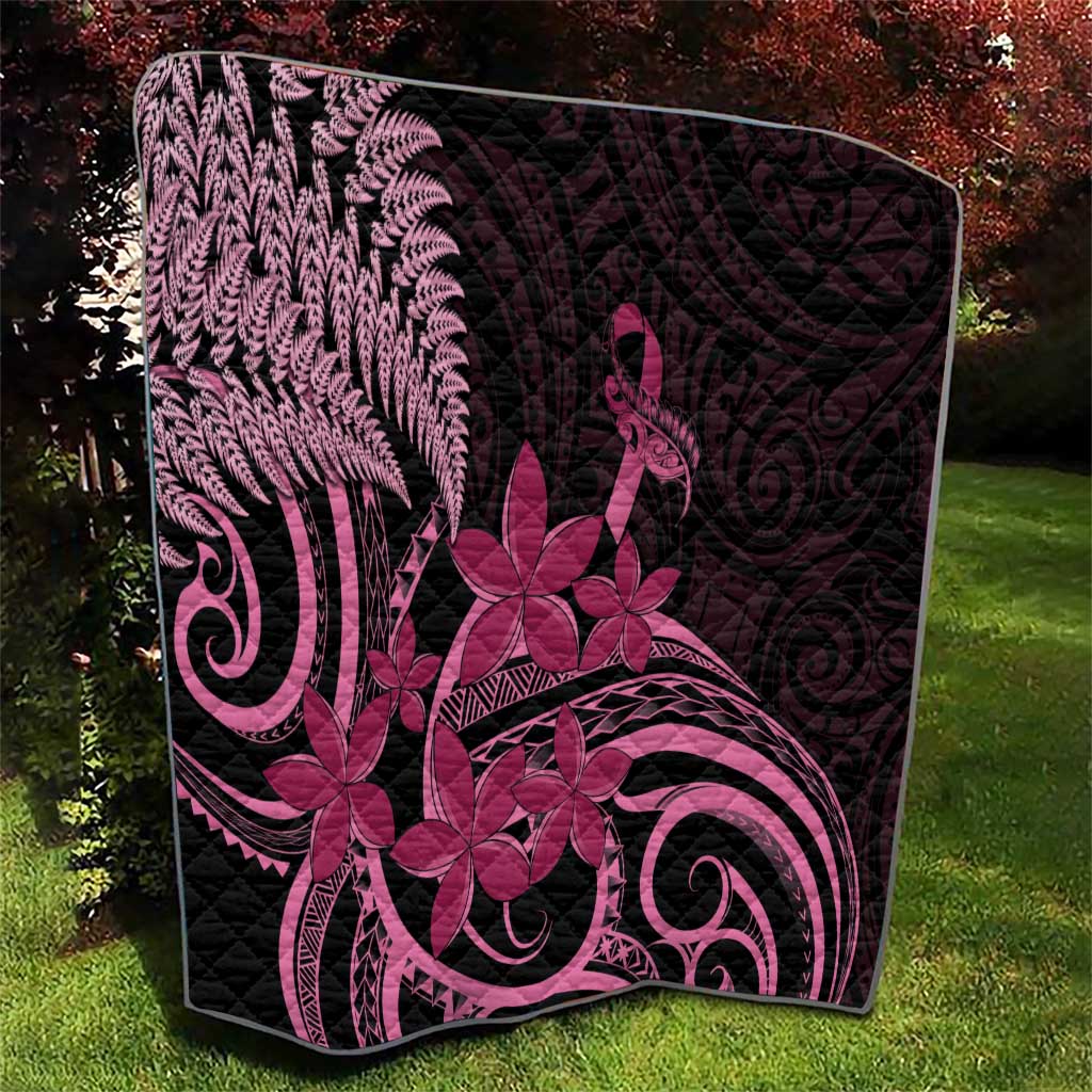 Aotearoa Maori Quilt Pink Fern Ribbons on Black - Polynesian Pride