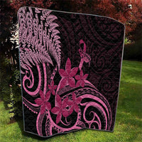 Aotearoa Maori Quilt Pink Fern Ribbons on Black - Polynesian Pride