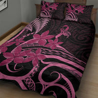 Aotearoa Maori Quilt Bed Set Pink Fern Ribbons on Black - Polynesian Pride