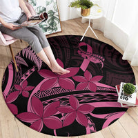Aotearoa Maori Round Carpet Pink Fern Ribbons on Black - Polynesian Pride