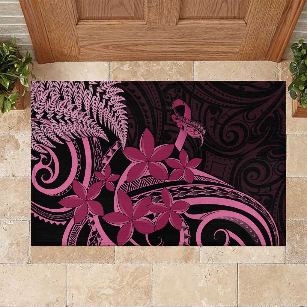 Aotearoa Maori Rubber Doormat Pink Fern Ribbons on Black LT7 Black - Polynesian Pride