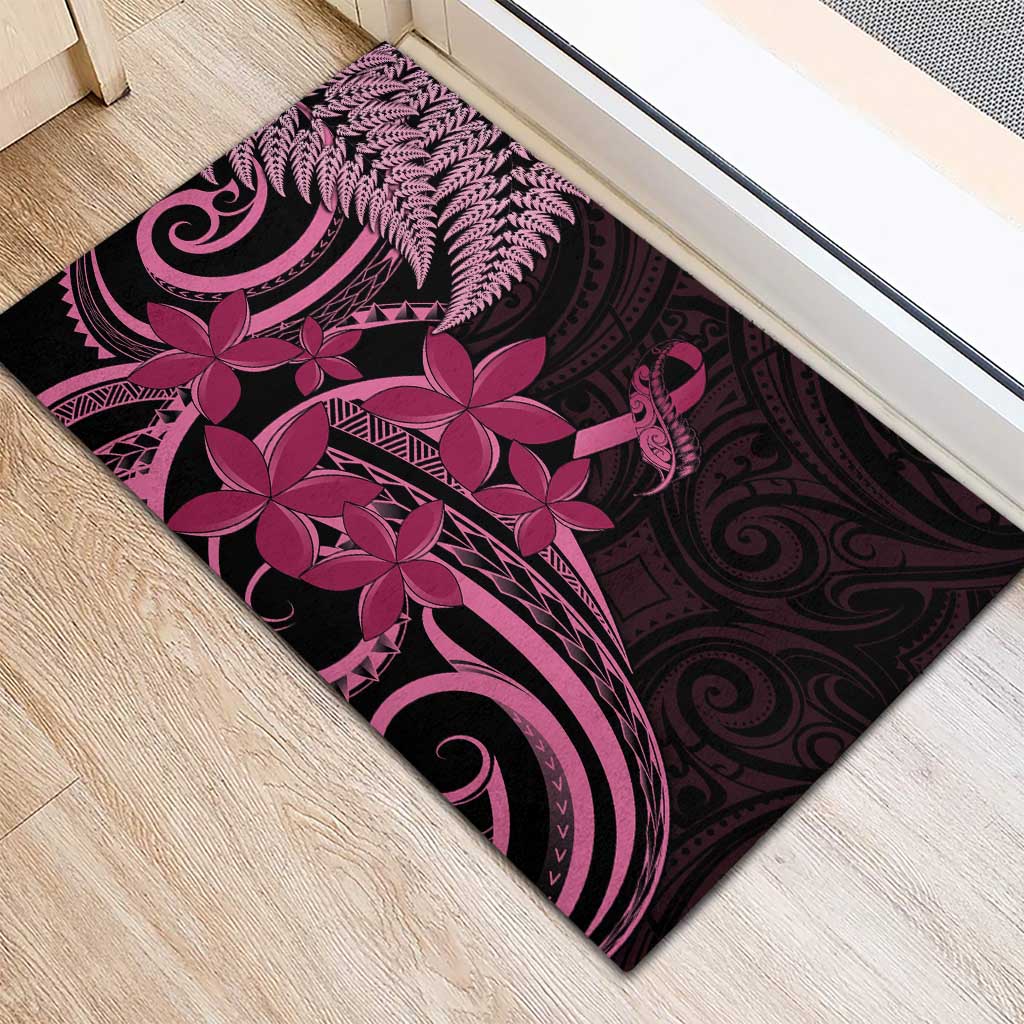 Aotearoa Maori Rubber Doormat Pink Fern Ribbons on Black LT7 - Polynesian Pride