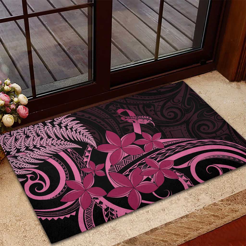 Aotearoa Maori Rubber Doormat Pink Fern Ribbons on Black LT7 - Polynesian Pride