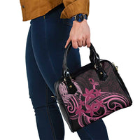 Aotearoa Maori Shoulder Handbag Pink Fern Ribbons on Black LT7 - Polynesian Pride