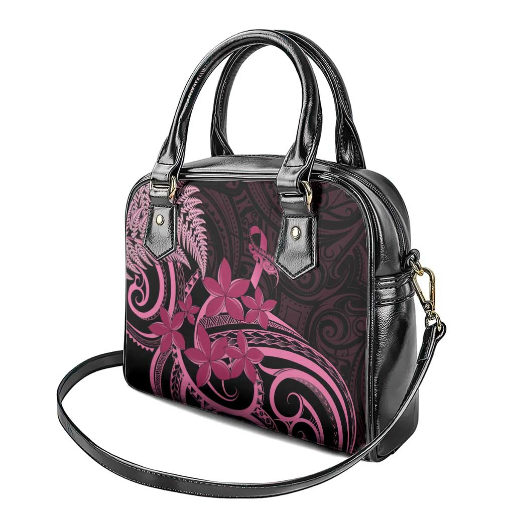 Aotearoa Maori Shoulder Handbag Pink Fern Ribbons on Black LT7 - Polynesian Pride