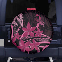 Aotearoa Maori Spare Tire Cover Pink Fern Ribbons on Black - Polynesian Pride