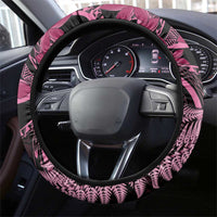 Aotearoa Maori Steering Wheel Cover Pink Fern Ribbons on Black - Polynesian Pride