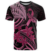 Aotearoa Maori T Shirt Pink Fern Ribbons on Black - Polynesian Pride
