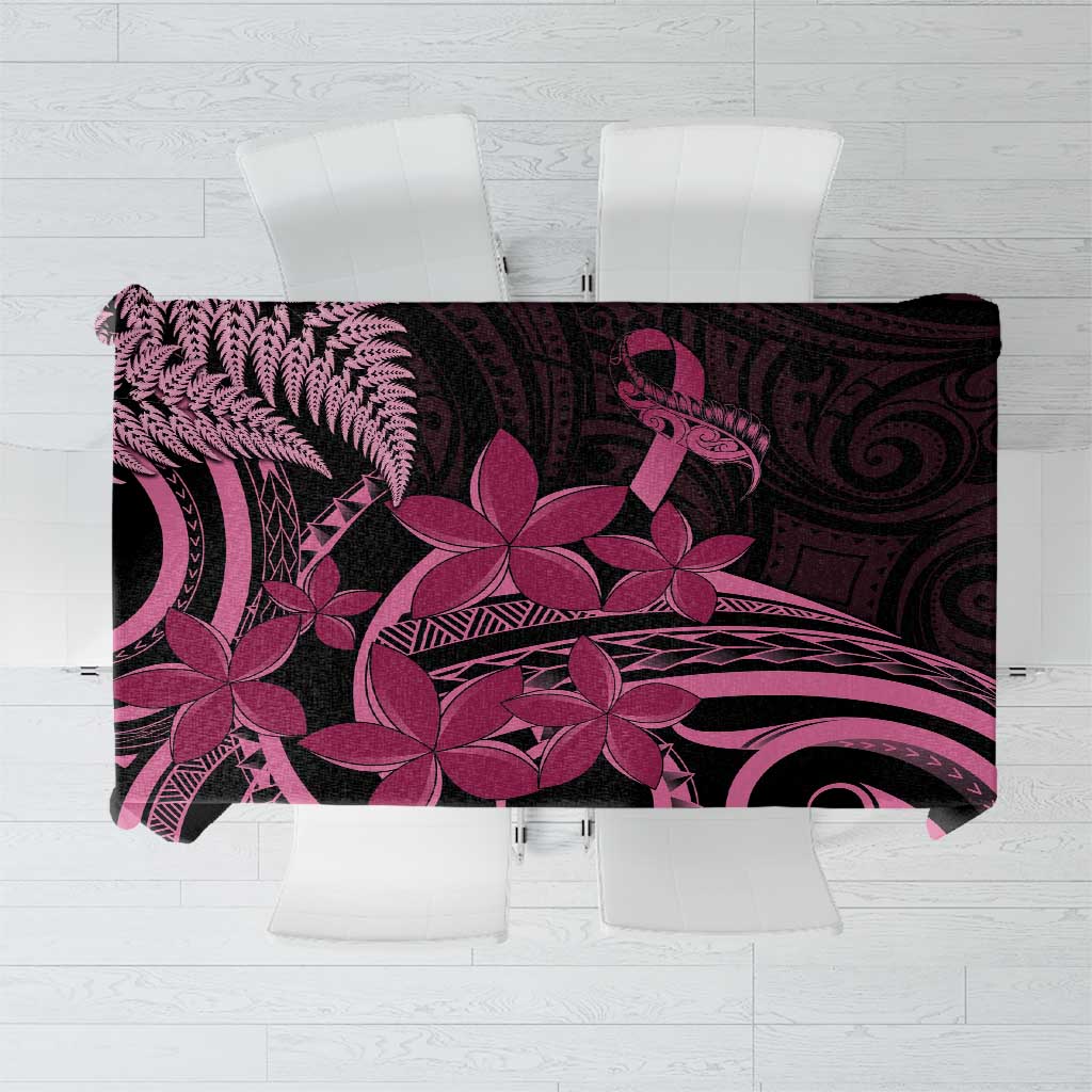 Aotearoa Maori Tablecloth Pink Fern Ribbons on Black - Polynesian Pride