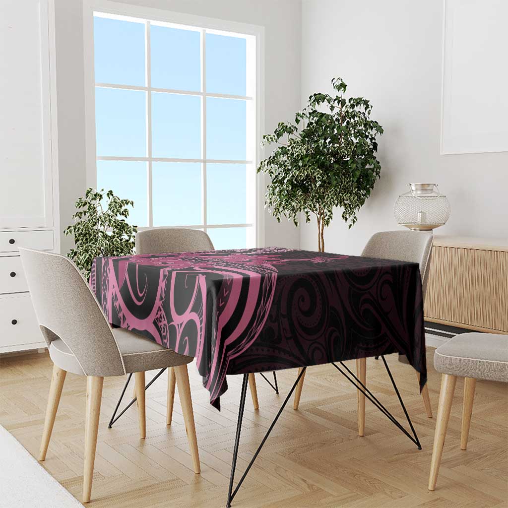 Aotearoa Maori Tablecloth Pink Fern Ribbons on Black LT7 - Polynesian Pride