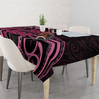 Aotearoa Maori Tablecloth Pink Fern Ribbons on Black LT7 - Polynesian Pride