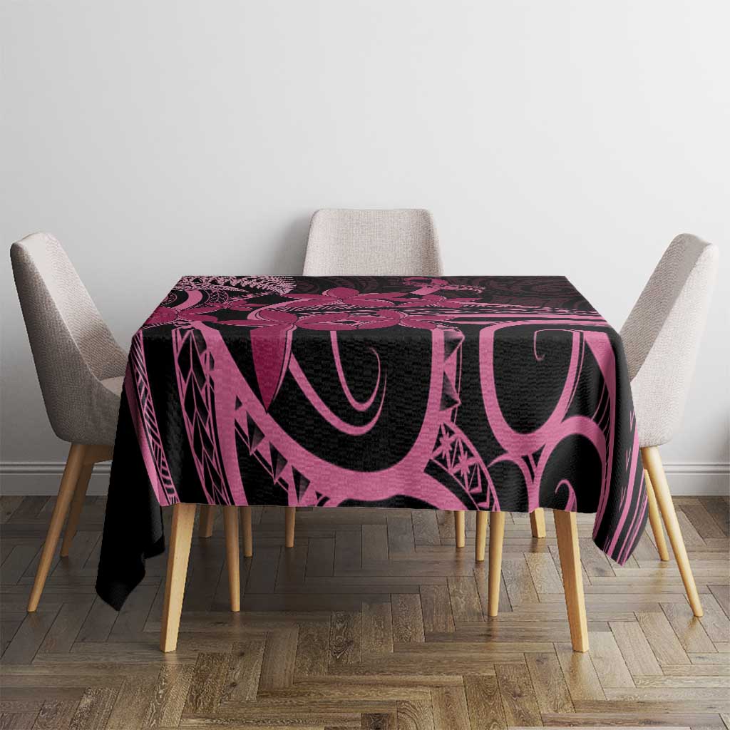 Aotearoa Maori Tablecloth Pink Fern Ribbons on Black LT7 - Polynesian Pride