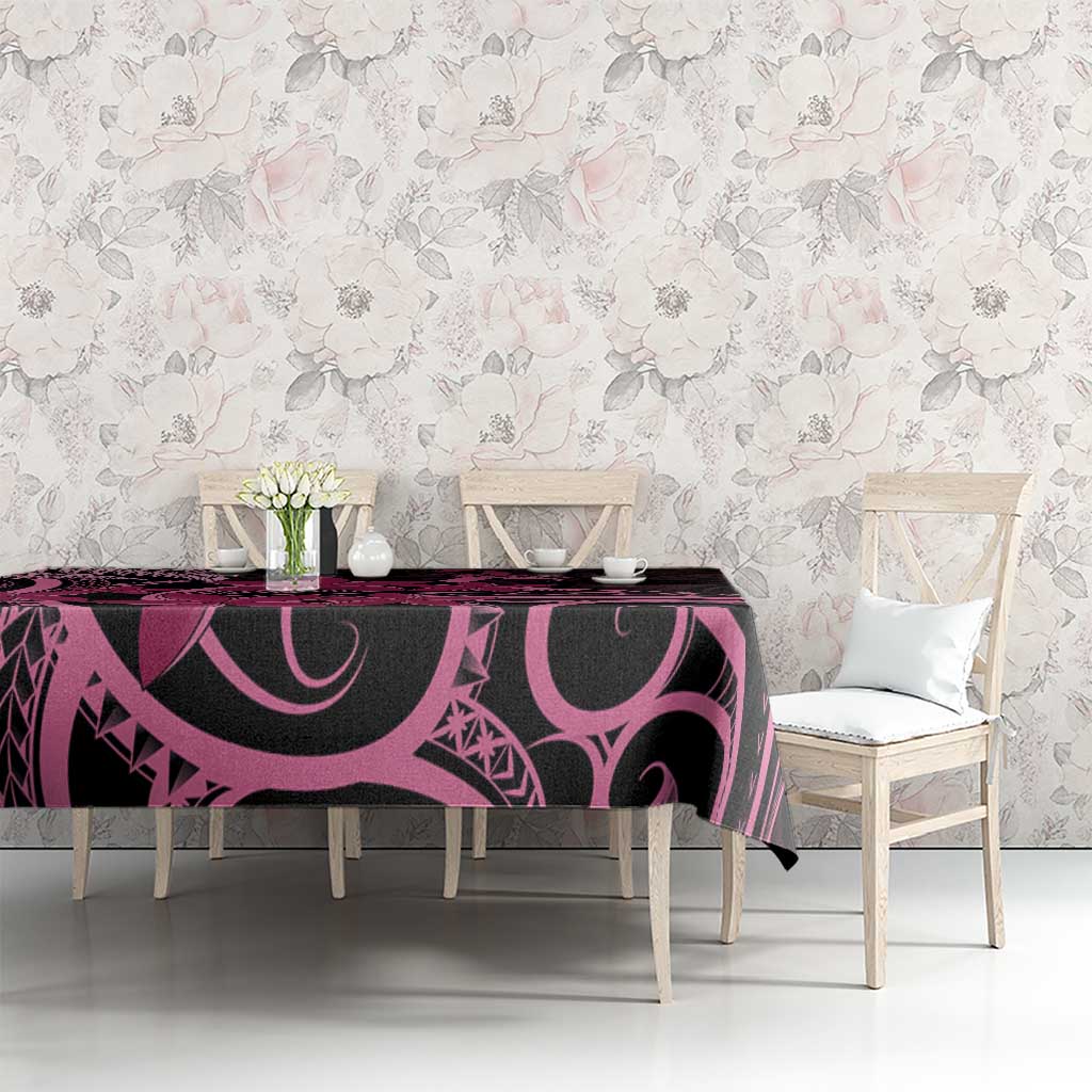 Aotearoa Maori Tablecloth Pink Fern Ribbons on Black LT7 - Polynesian Pride