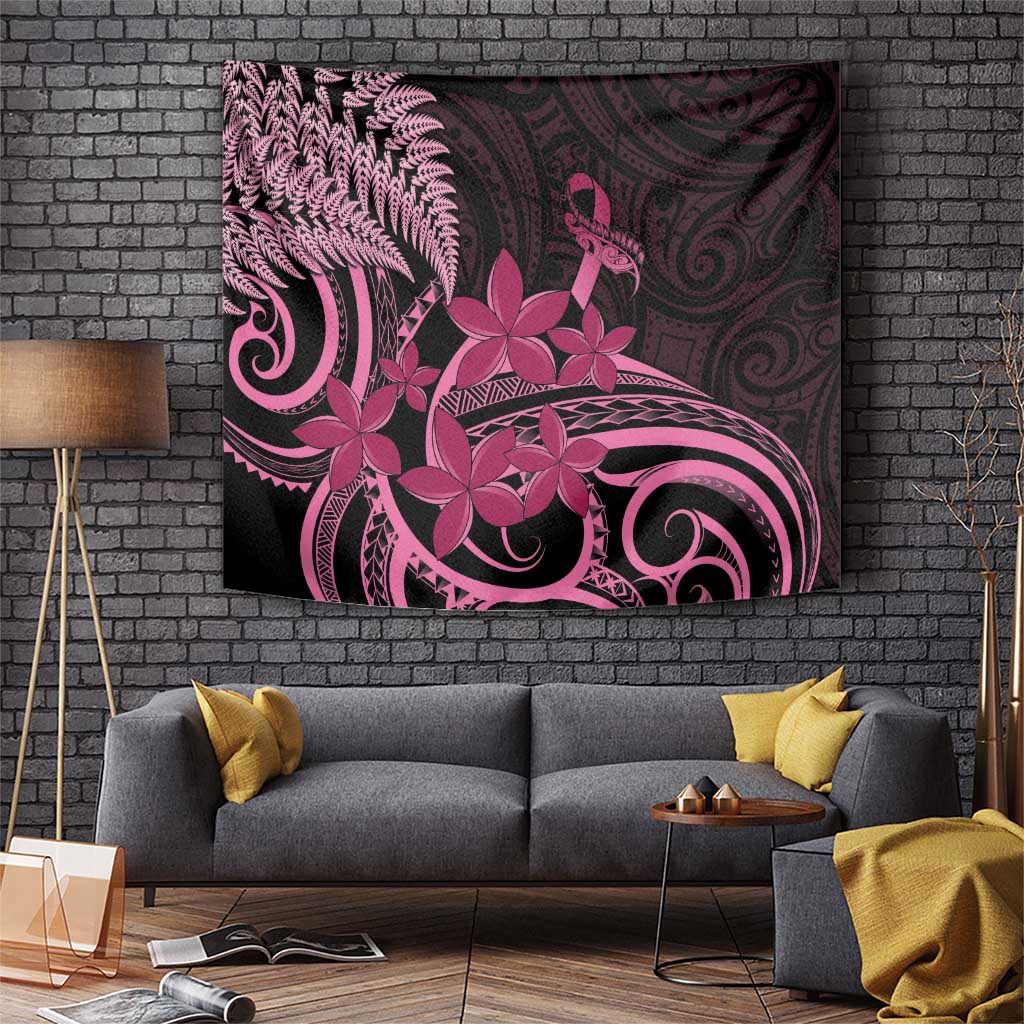 Aotearoa Maori Tapestry Pink Fern Ribbons on Black - Polynesian Pride