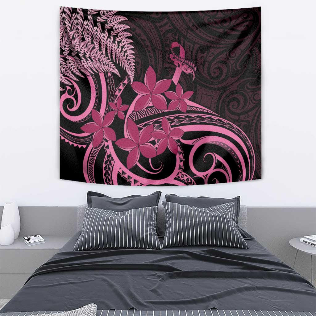 Aotearoa Maori Tapestry Pink Fern Ribbons on Black - Polynesian Pride