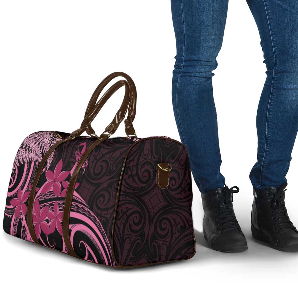 Aotearoa Maori Travel Bag Pink Fern Ribbons on Black - Polynesian Pride