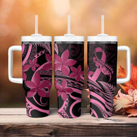 Aotearoa Maori Tumbler With Handle Pink Fern Ribbons on Black - Polynesian Pride