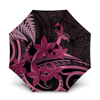 Aotearoa Maori Umbrella Pink Fern Ribbons on Black - Polynesian Pride