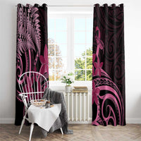 Aotearoa Maori Window Curtain Pink Fern Ribbons on Black - Polynesian Pride
