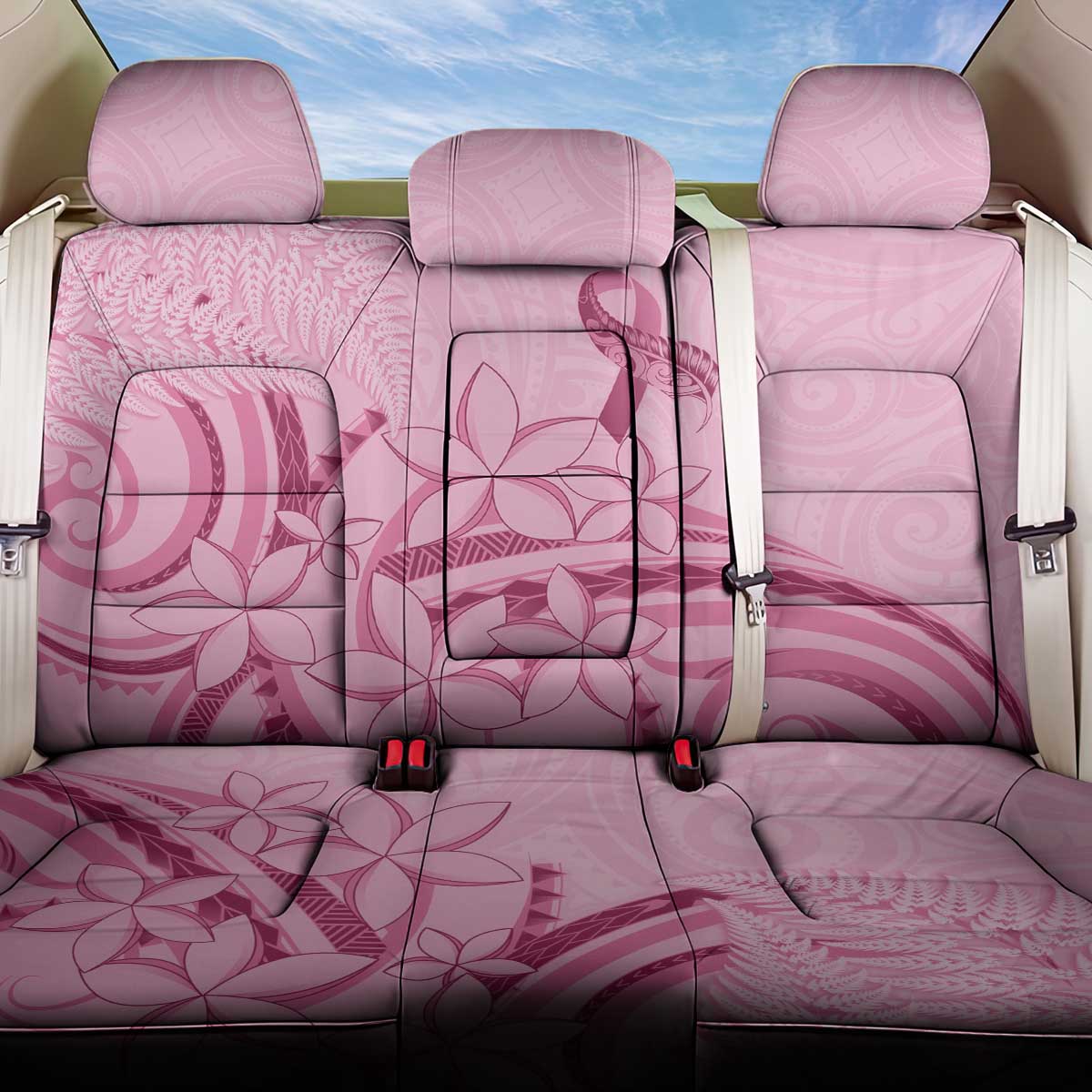 Aotearoa Maori Back Car Seat Cover Pink Fern Ribbons - Polynesian Pride