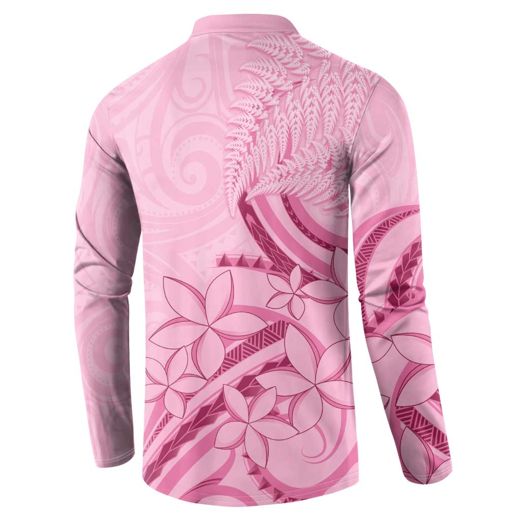 Aotearoa Maori Button Sweatshirt Pink Fern Ribbons - Polynesian Pride
