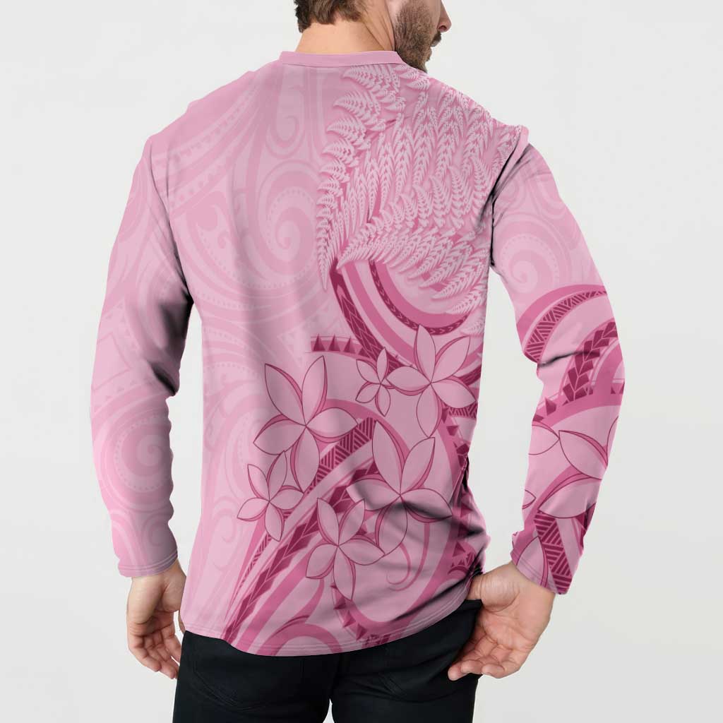 Aotearoa Maori Button Sweatshirt Pink Fern Ribbons - Polynesian Pride