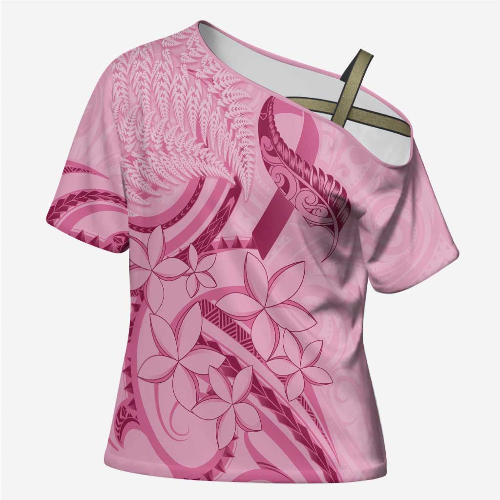 Aotearoa Maori Cross Shoulder Shirt Pink Fern Ribbons - Polynesian Pride