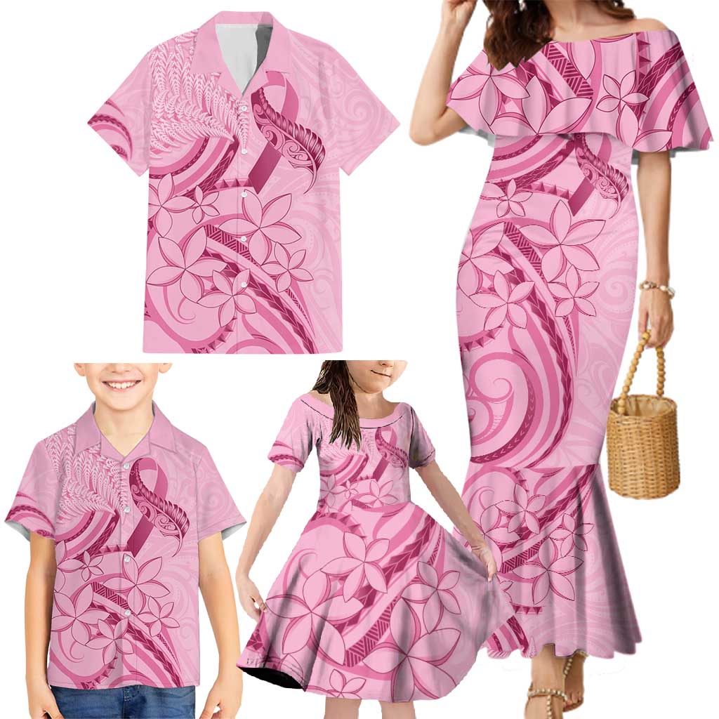 Aotearoa Maori Family Matching Mermaid Dress and Hawaiian Shirt Pink Fern Ribbons - Polynesian Pride
