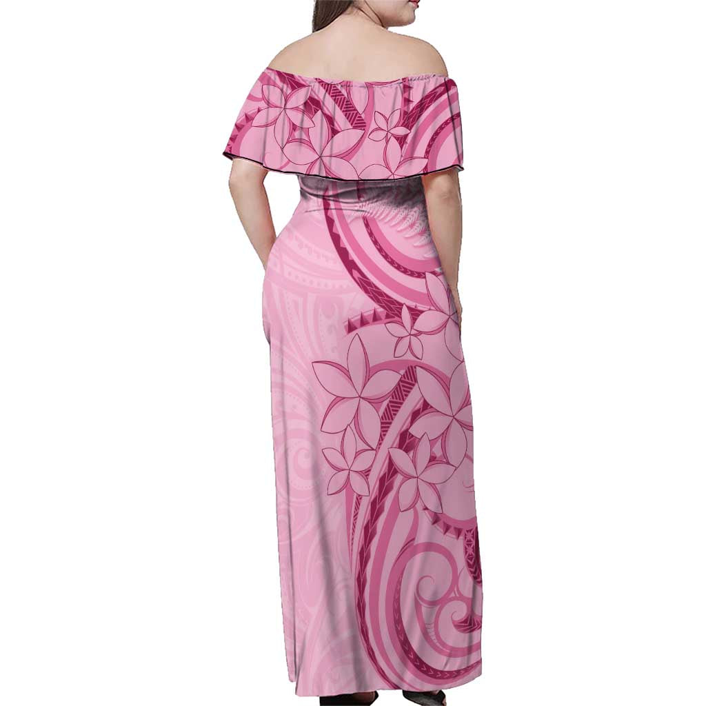 Aotearoa Maori Family Matching Off Shoulder Maxi Dress and Hawaiian Shirt Pink Fern Ribbons - Polynesian Pride