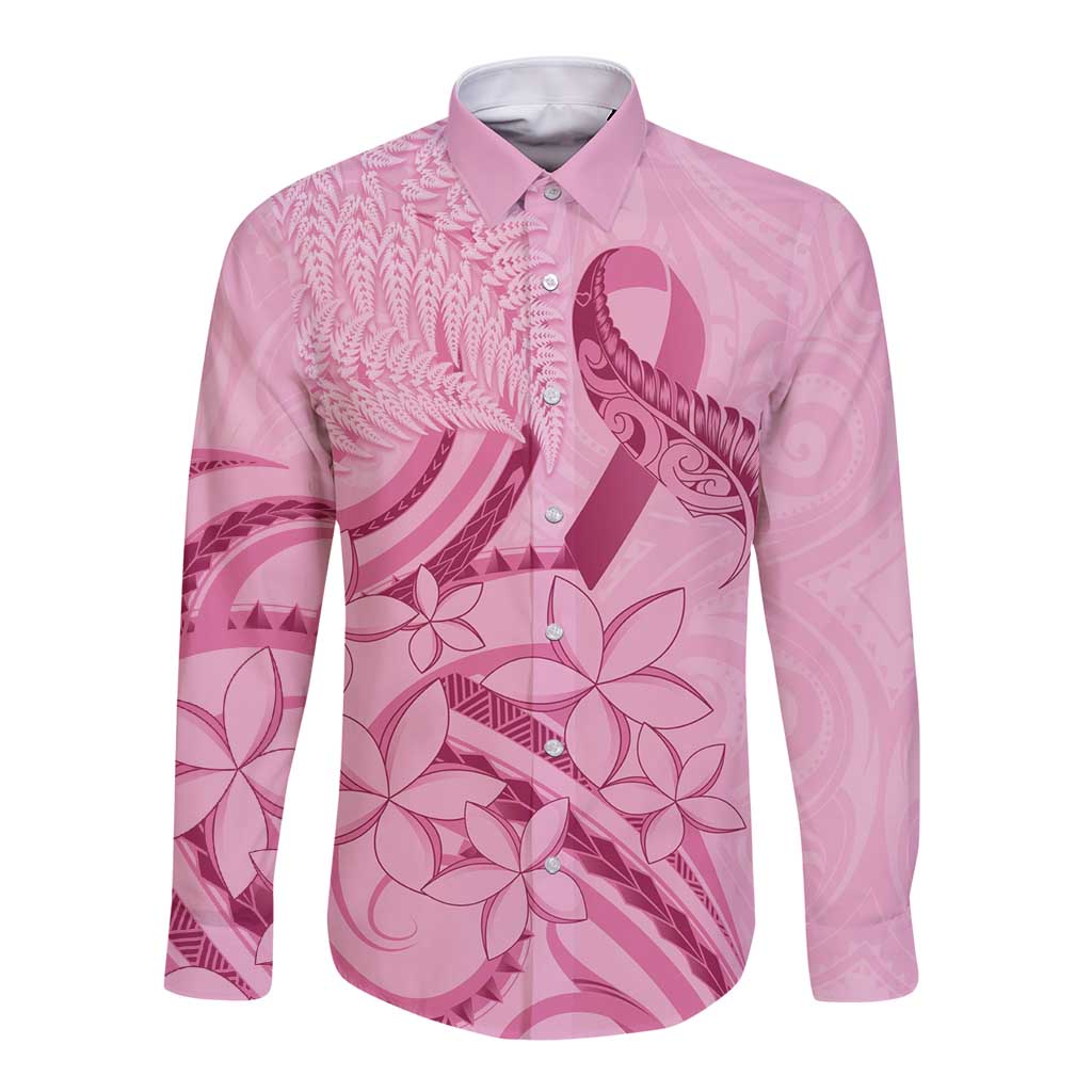 Aotearoa Maori Long Sleeve Button Shirt Pink Fern Ribbons LT7 Unisex Pink - Polynesian Pride