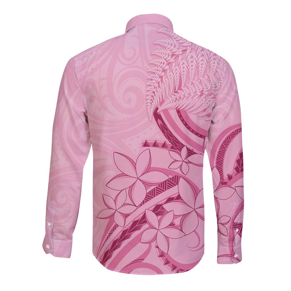 Aotearoa Maori Long Sleeve Button Shirt Pink Fern Ribbons LT7 - Polynesian Pride