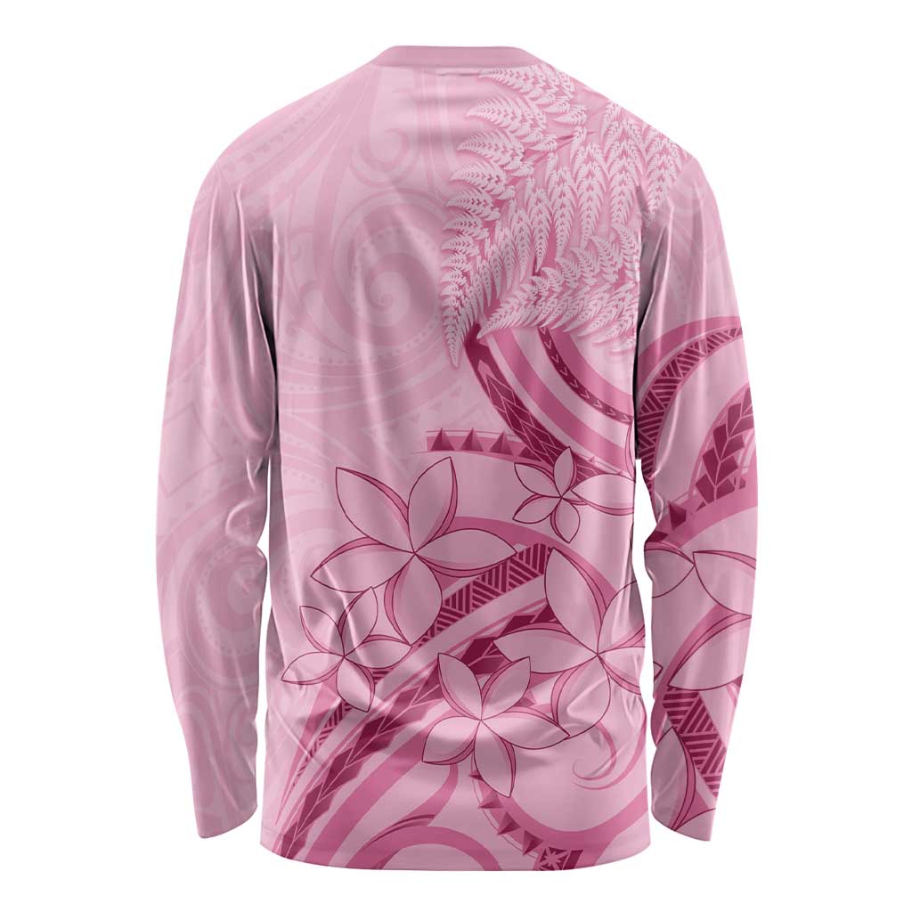 Aotearoa Maori Long Sleeve Shirt Pink Fern Ribbons LT7 - Polynesian Pride