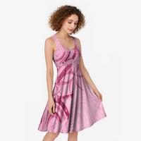 Aotearoa Maori Midi Dress Pink Fern Ribbons - Polynesian Pride