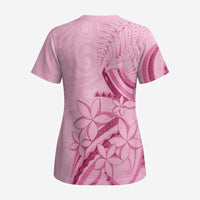 Aotearoa Maori Scrub Top Pink Fern Ribbons LT7 - Polynesian Pride
