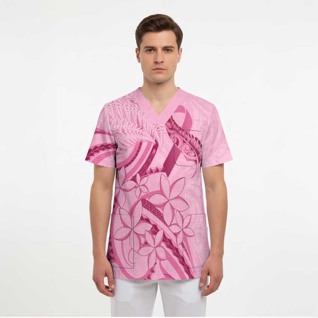 Aotearoa Maori Scrub Top Pink Fern Ribbons LT7 - Polynesian Pride