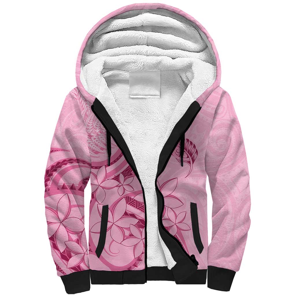 Aotearoa Maori Sherpa Hoodie Pink Fern Ribbons LT7 Unisex Pink - Polynesian Pride