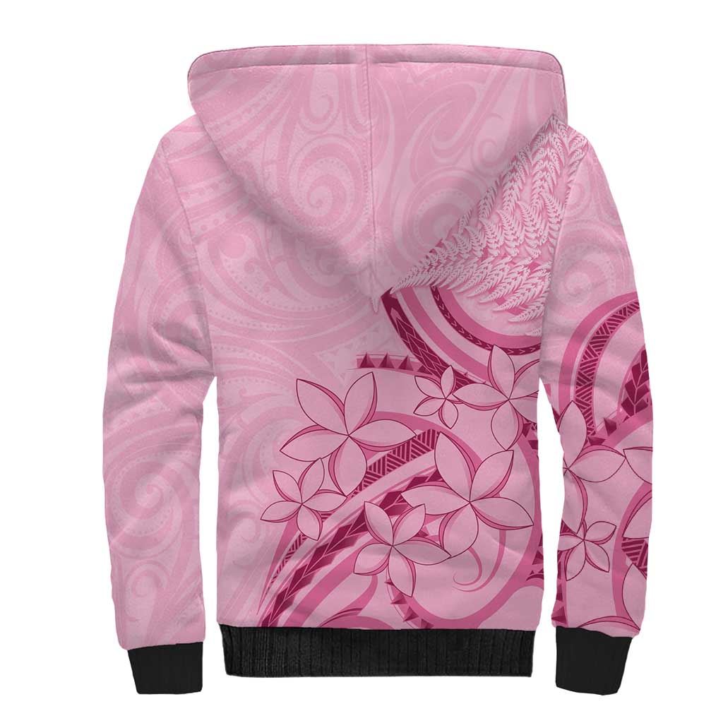 Aotearoa Maori Sherpa Hoodie Pink Fern Ribbons LT7 - Polynesian Pride
