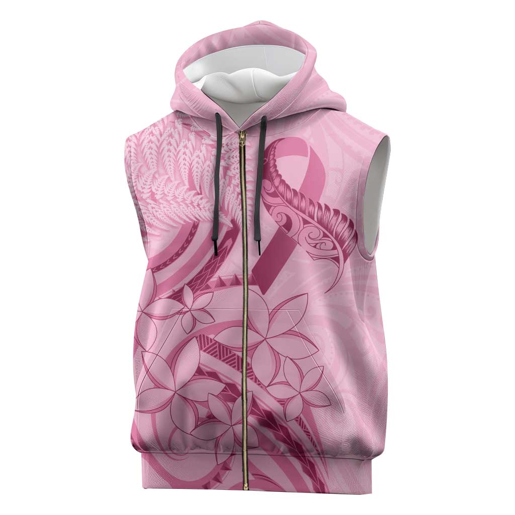 Aotearoa Maori Sleeveless Zip Hoodie Pink Fern Ribbons - Polynesian Pride