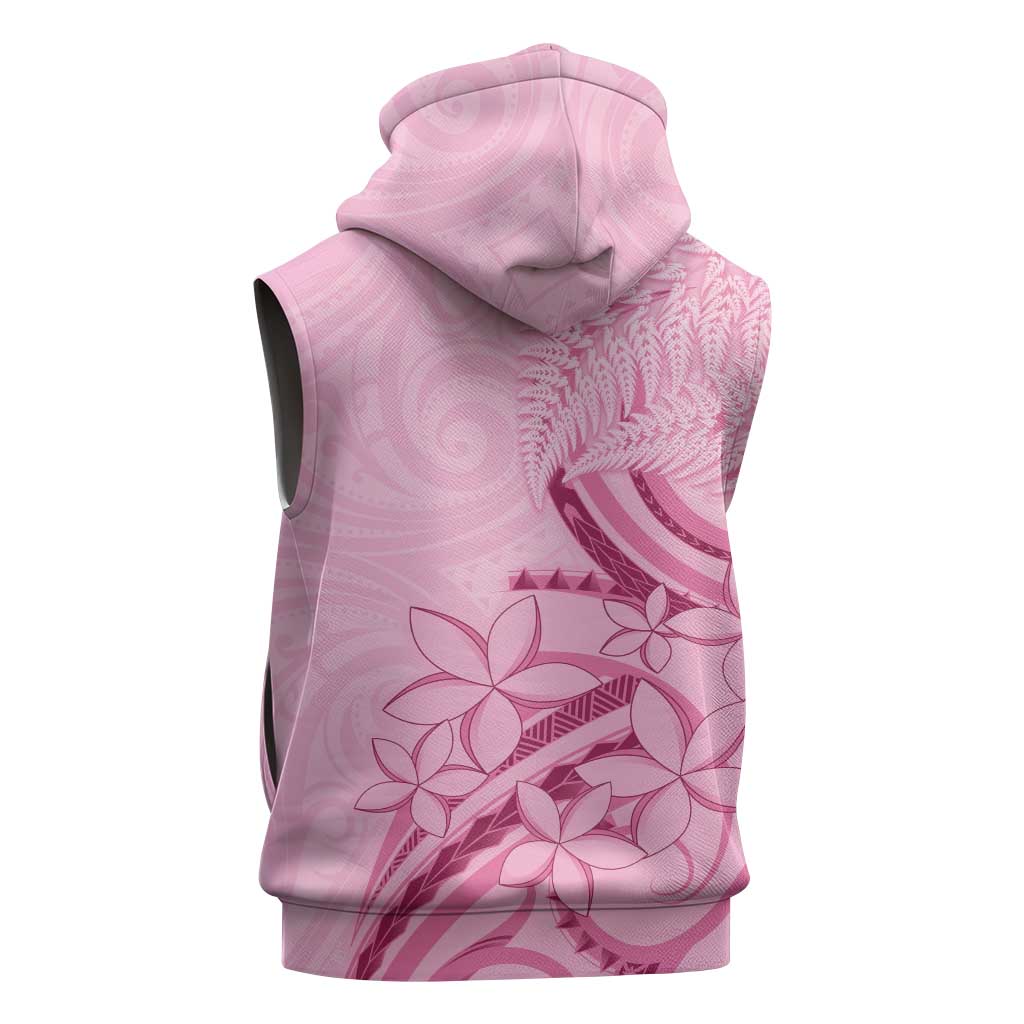 Aotearoa Maori Sleeveless Zip Hoodie Pink Fern Ribbons LT7 - Polynesian Pride